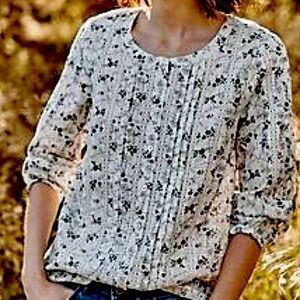 J.‎ Jill Women's Size XL Blouse Floral Lace Detail Pleated Button Front Top